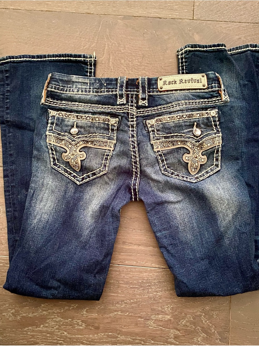 Rock Revival Embellished Back Pocket Jeans - Dark Blue size 27